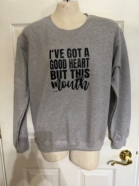 Gildan Grey Crewneck Sweatshirt with Black Text Graphic